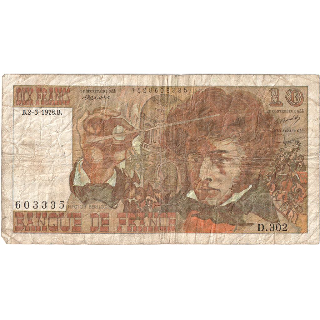 France, 10 Francs, Berlioz, 1978-03-02, D.302 603335, VF(20-25)