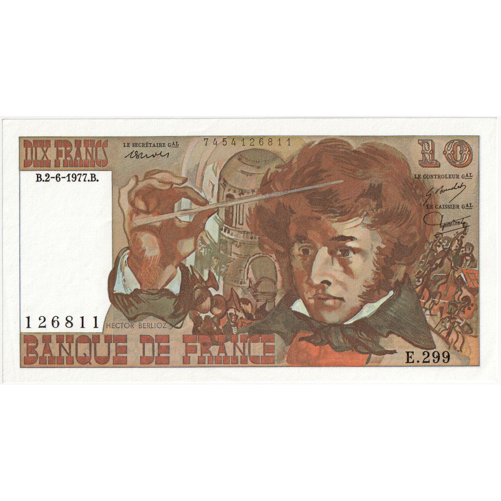 France, 10 Francs, Berlioz, 1977-06-02, E.299 126811, UNC(65-70)