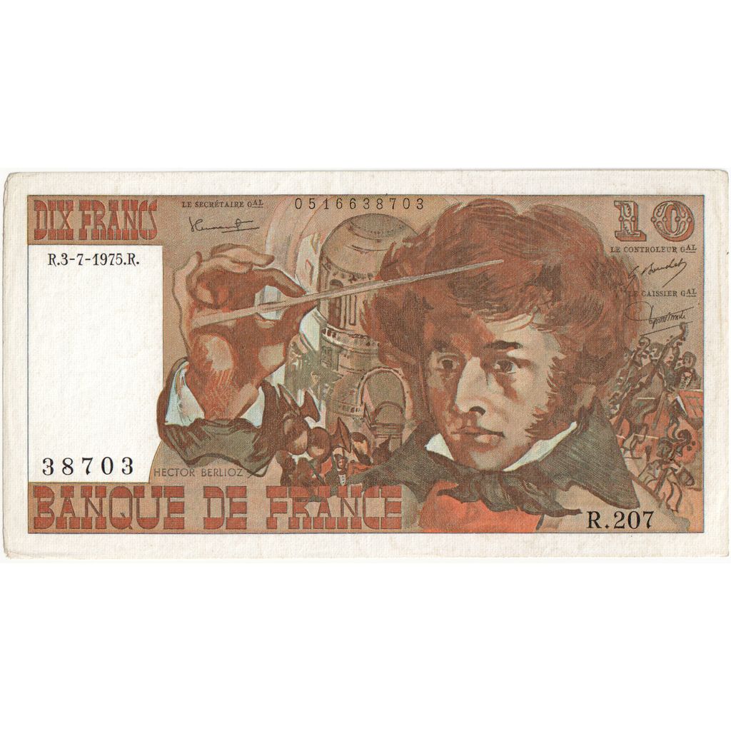 France, 10 Francs, Berlioz, 1975-07-03, R.207 38703, UNC(60-62)