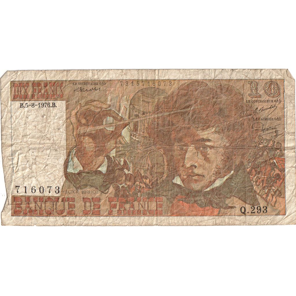 France, 10 Francs, Berlioz, 1976-08-05, Q.293 716073, VF(20-25)