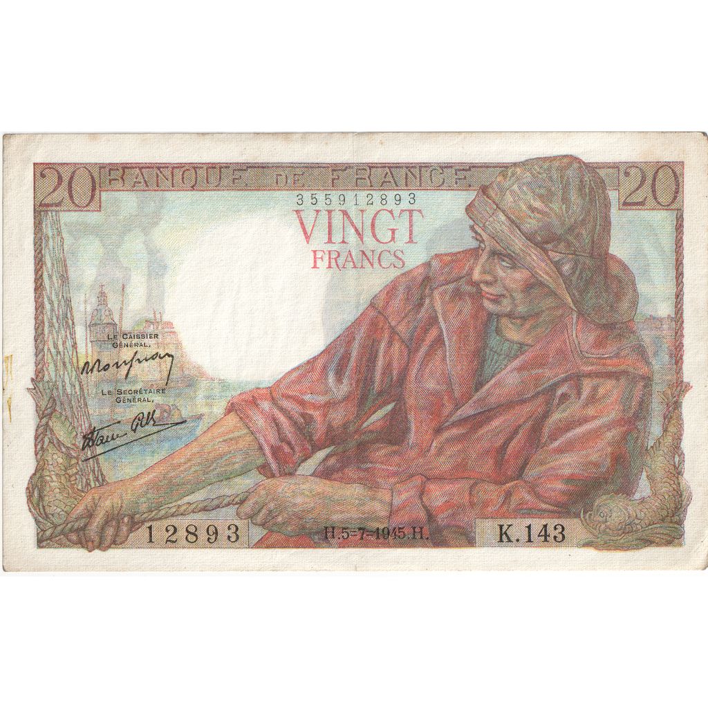 Frankreich, 20 Francs, Pêcheur, 1945-07-05, K.153 12893, VZ+