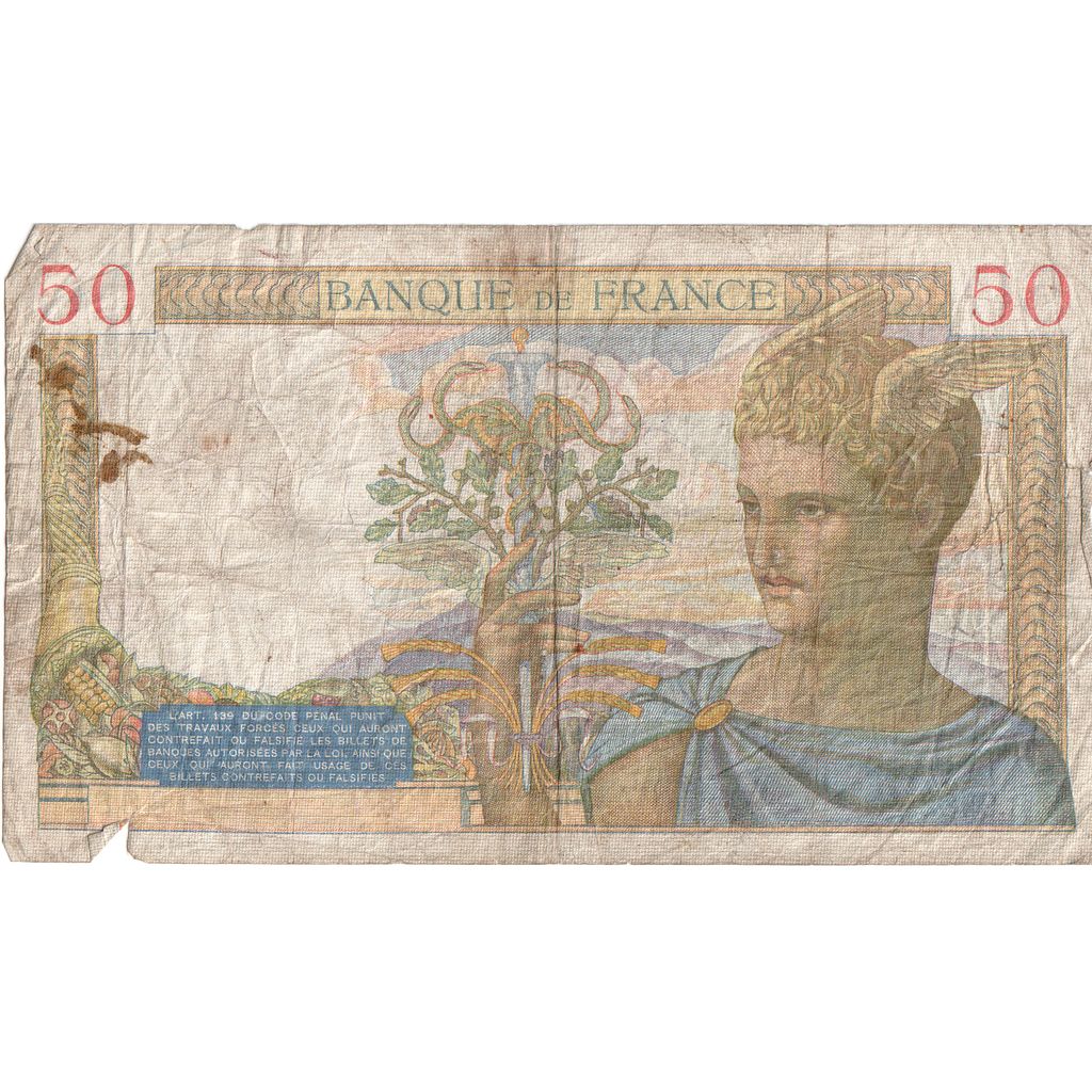 Frankrijk, 50 Francs, Cérès, 1939-03-30, R.9982 388, B+