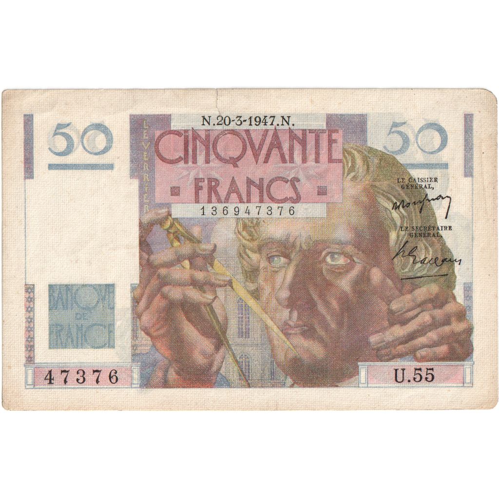 Frankrijk, 50 Francs, Le Verrier, 1947-03-20, U.55 47376, B+