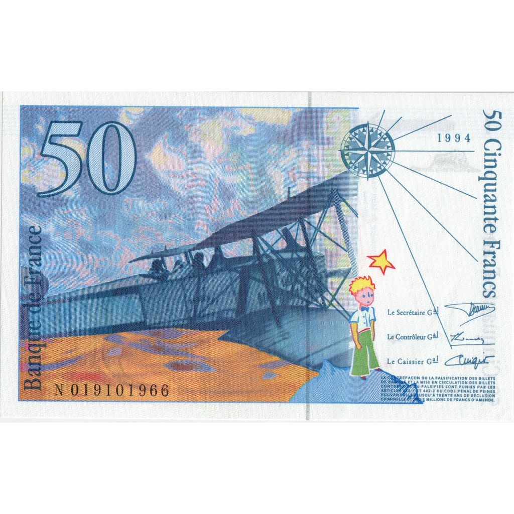 Francja, 50 Francs, St Exupéry, N019101966, UNC(65-70)