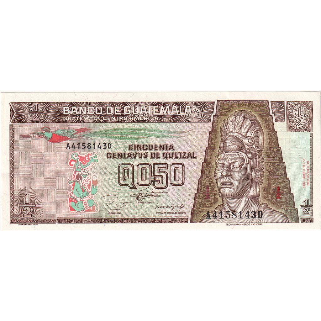 Guatemala, 1/2 Quetzal, 1993-10-27, UNC(65-70)