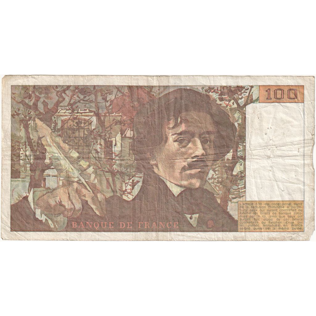 France, 100 Francs, Delacroix, F.23, TB