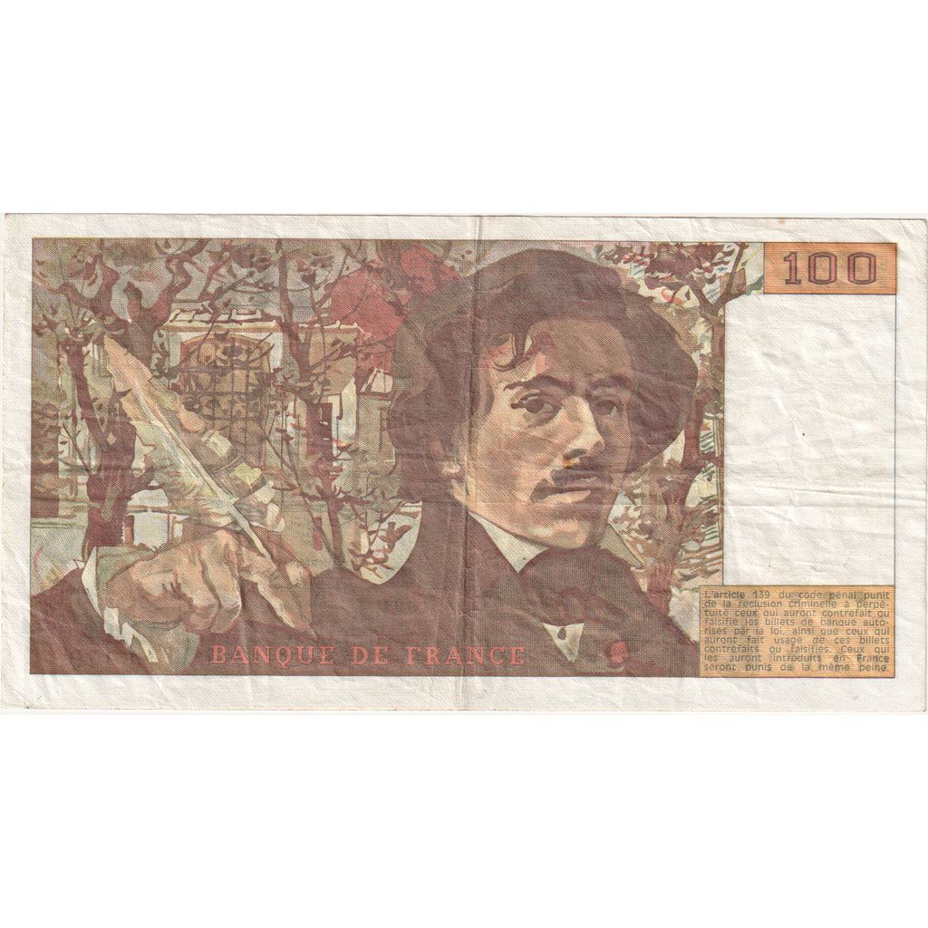 Francja, 100 Francs, Delacroix, J.170, VF(20-25)