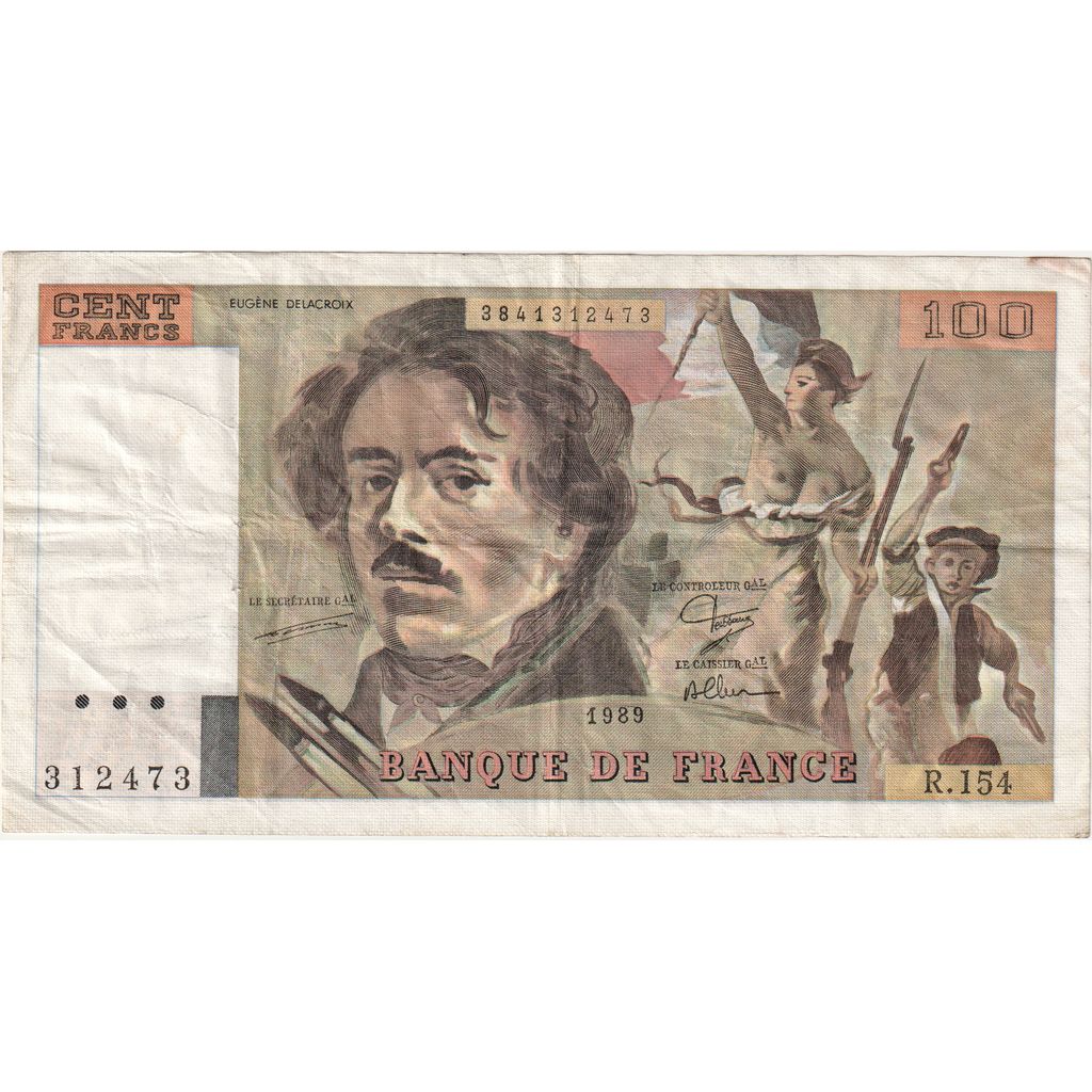 França, 100 Francs, Delacroix, R.154, VF(30-35)