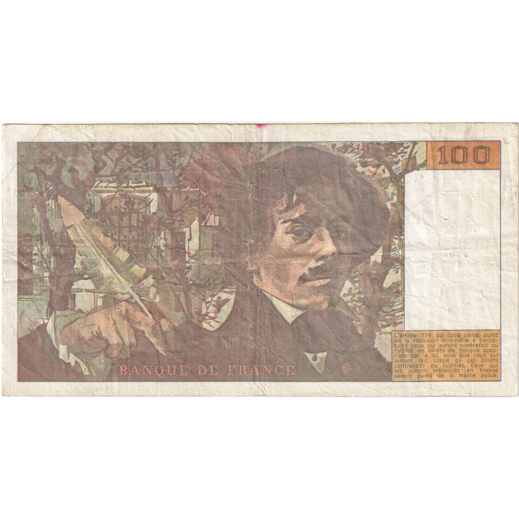 França, 100 Francs, Delacroix, F.151, VF(30-35)