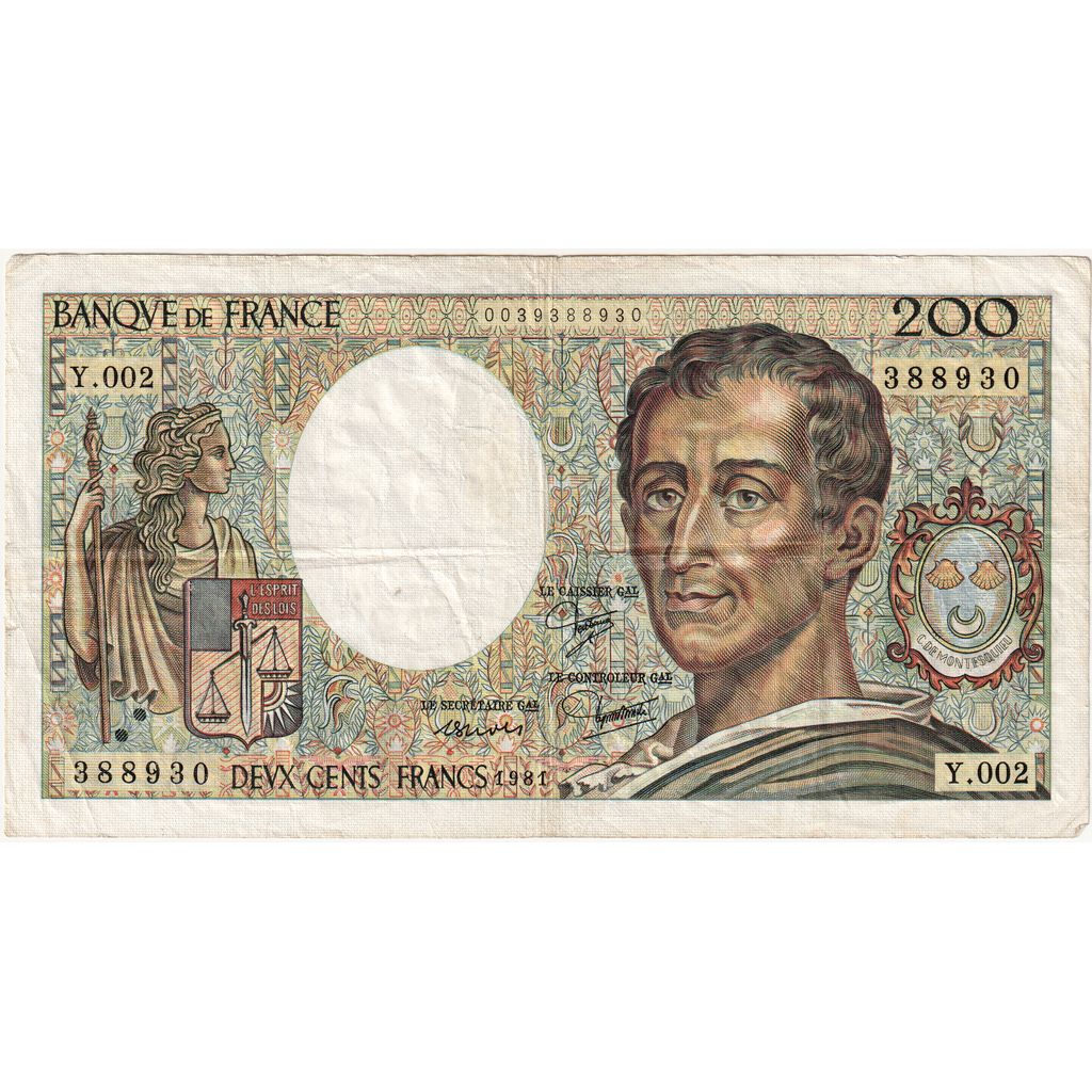 France, 200 Francs, Montesquieu, 1981, Y.002, TB+