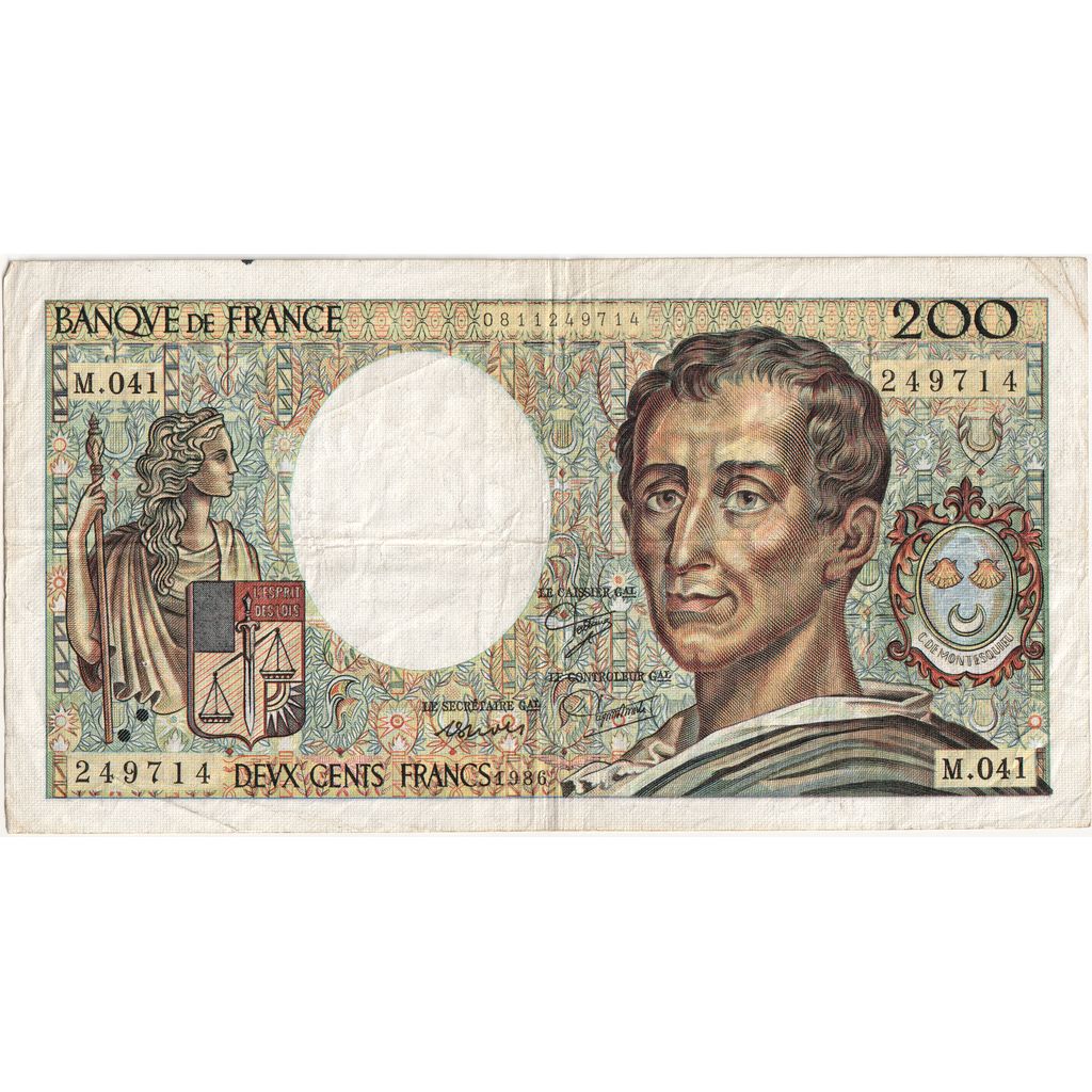 Francja, 200 Francs, Montesquieu, 1986, M.041, VF(30-35)