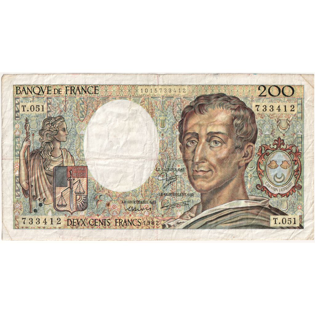 Frankrijk, 200 Francs, Montesquieu, 1987, T.051, TB+