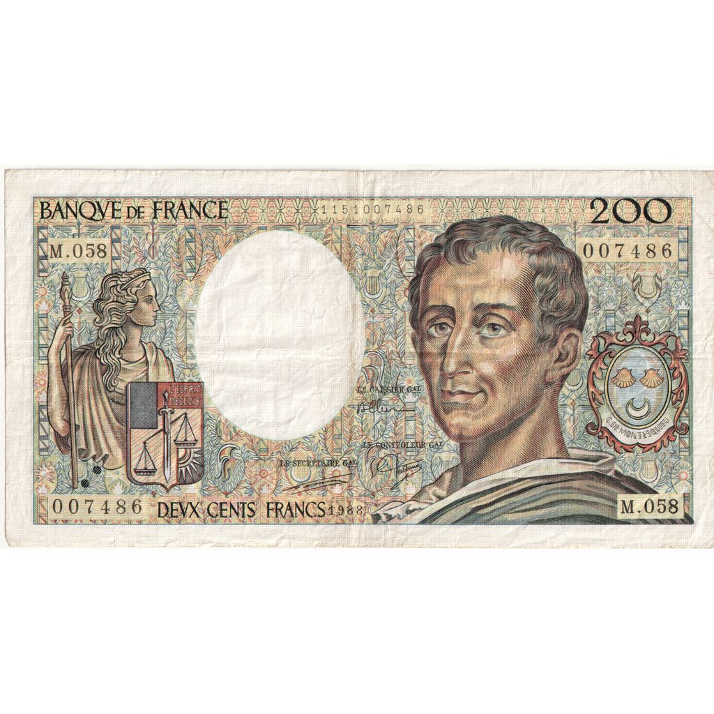 Francja, 200 Francs, Montesquieu, 1988, M.058, VF(30-35)
