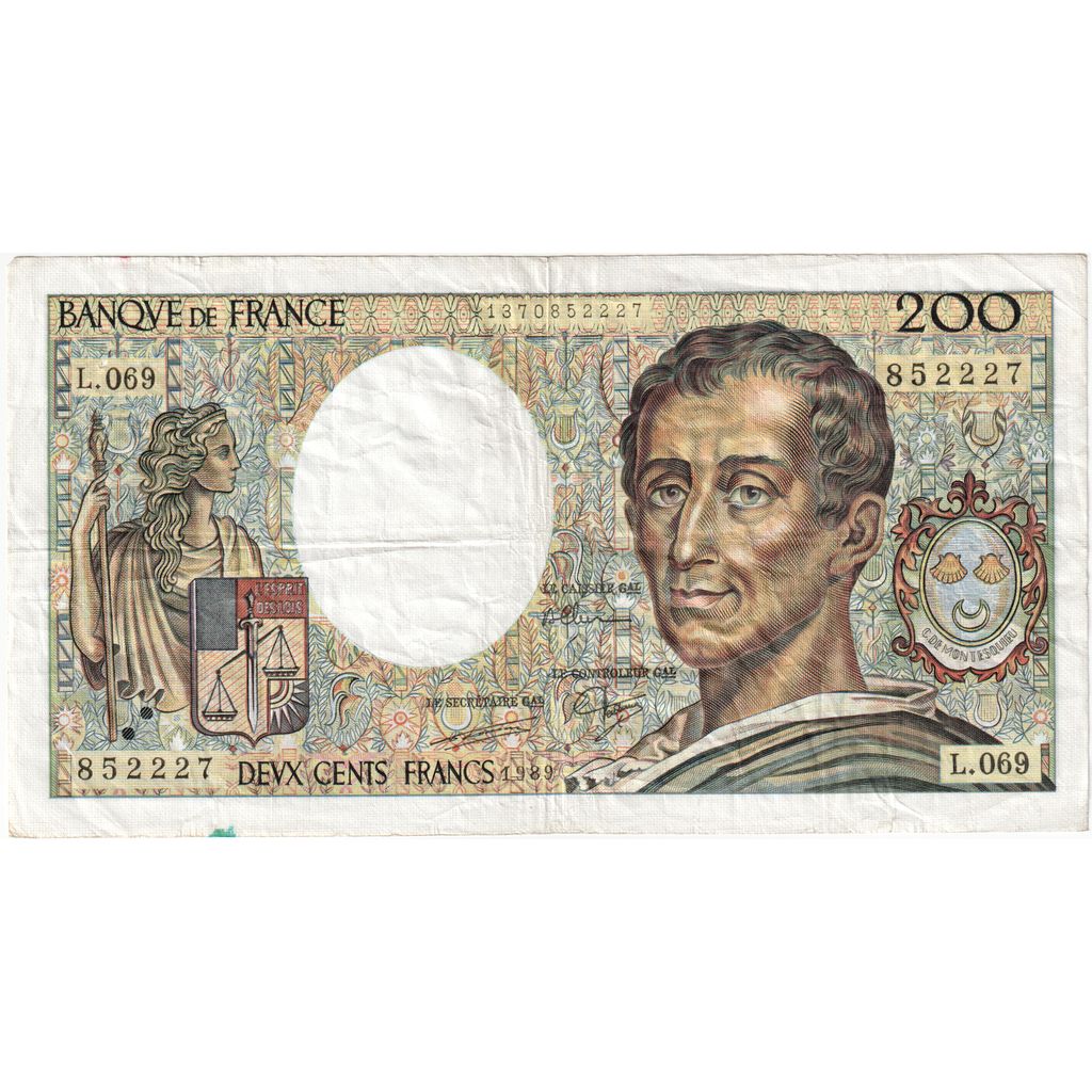 Francia, 200 Francs, Montesquieu, 1989, L.069, MB+