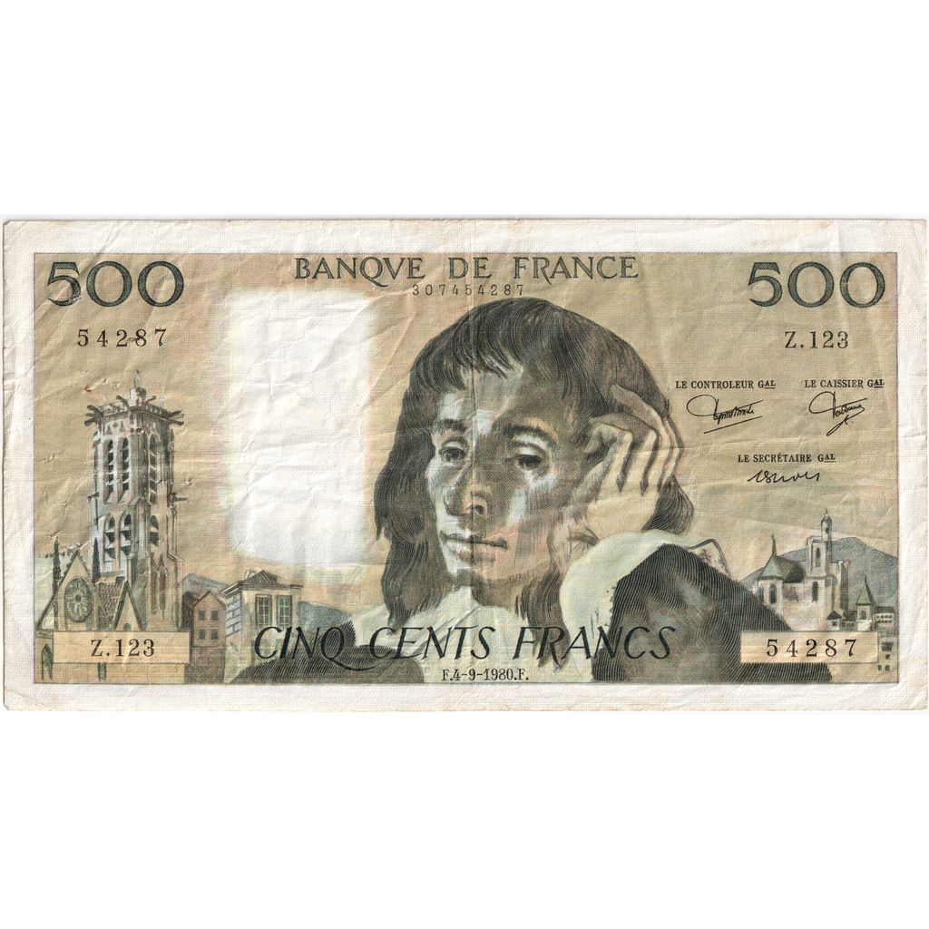 France, 500 Francs, Pascal, 1980-09-04, Z.123, VF(30-35)