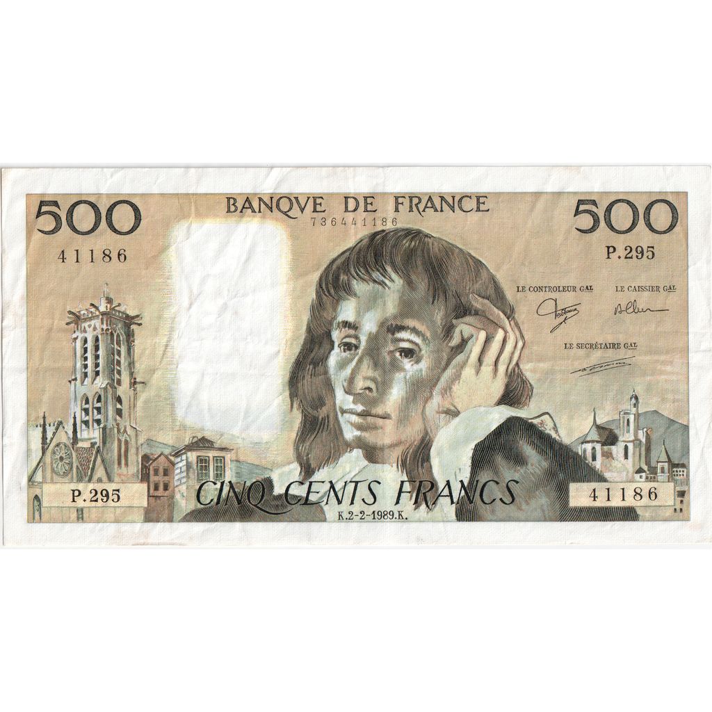 Francja, 500 Francs, Pascal, 1989-02-02, P.295, VF(30-35)