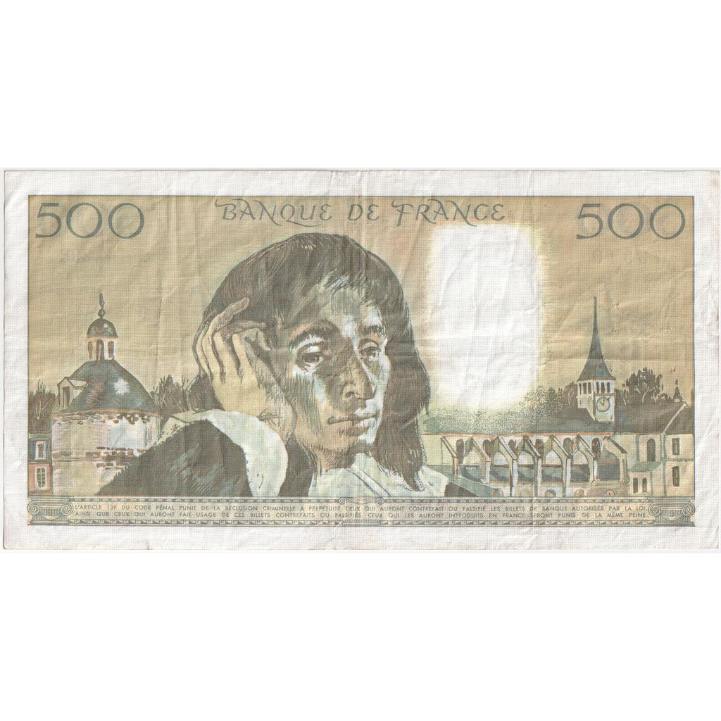 France, 500 Francs, Pascal, 1989-03-02, K.298, VF(30-35)