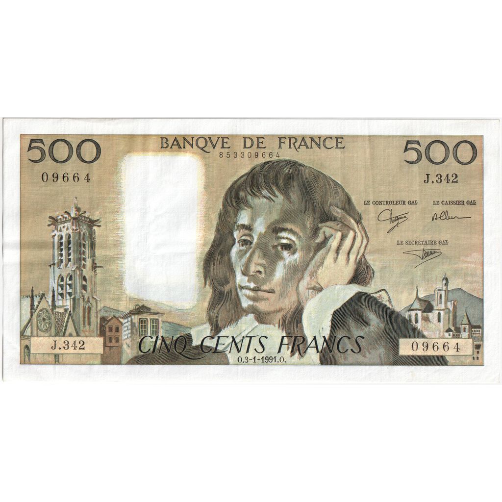 France, 500 Francs, Pascal, 1991-01-03, J.342, EF(40-45)
