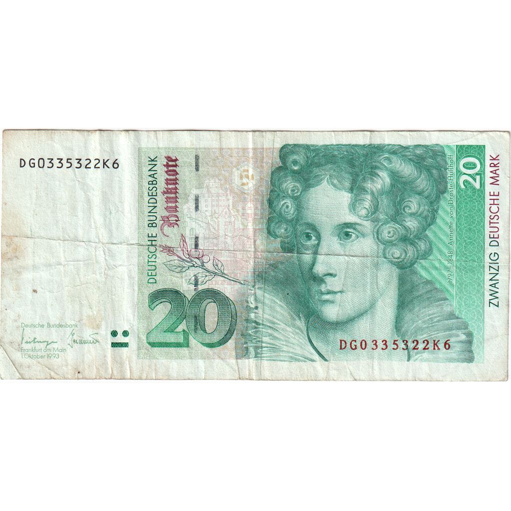 ALEMANHA - REPÚBLICA FEDERAL, 20 Deutsche Mark, 1993-10-01, VF(30-35)