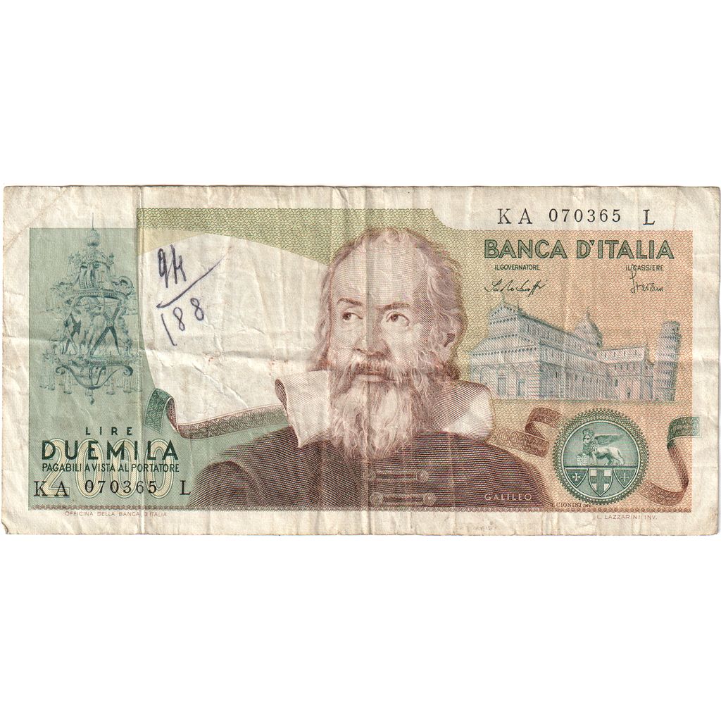 Banknote, Italy, 2000 Lire, 1973-10-08, VG(8-10)
