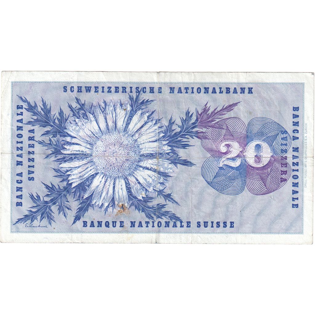 Banknot, Szwajcaria, 20 Franken, 1973, 1973-03-07, KM:46u, VF(30-35)