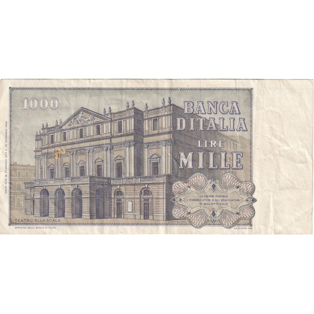 Biljet, Italië, 1000 Lire, 1973, 1973-02-15, KM:101c, TB+