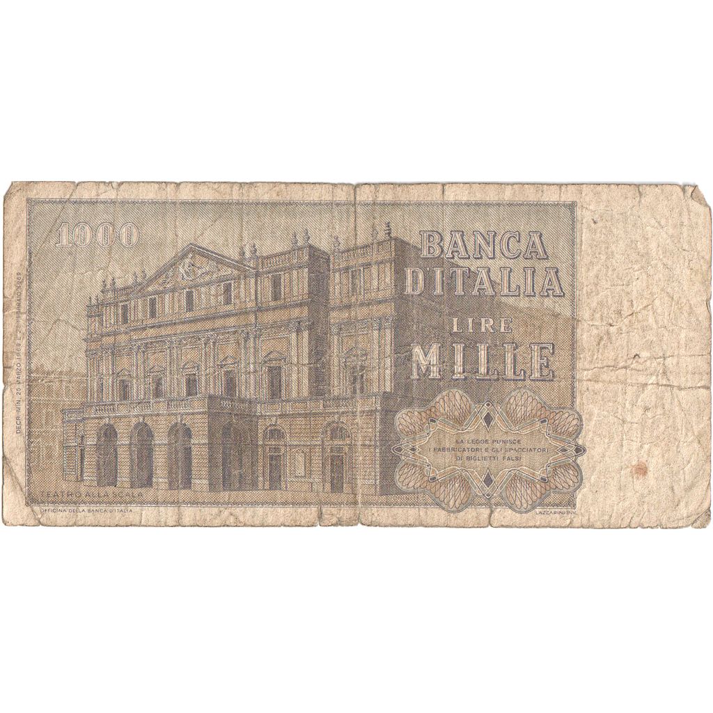 Banknote, Italy, 1000 Lire, 1969-03-25, VG(8-10)
