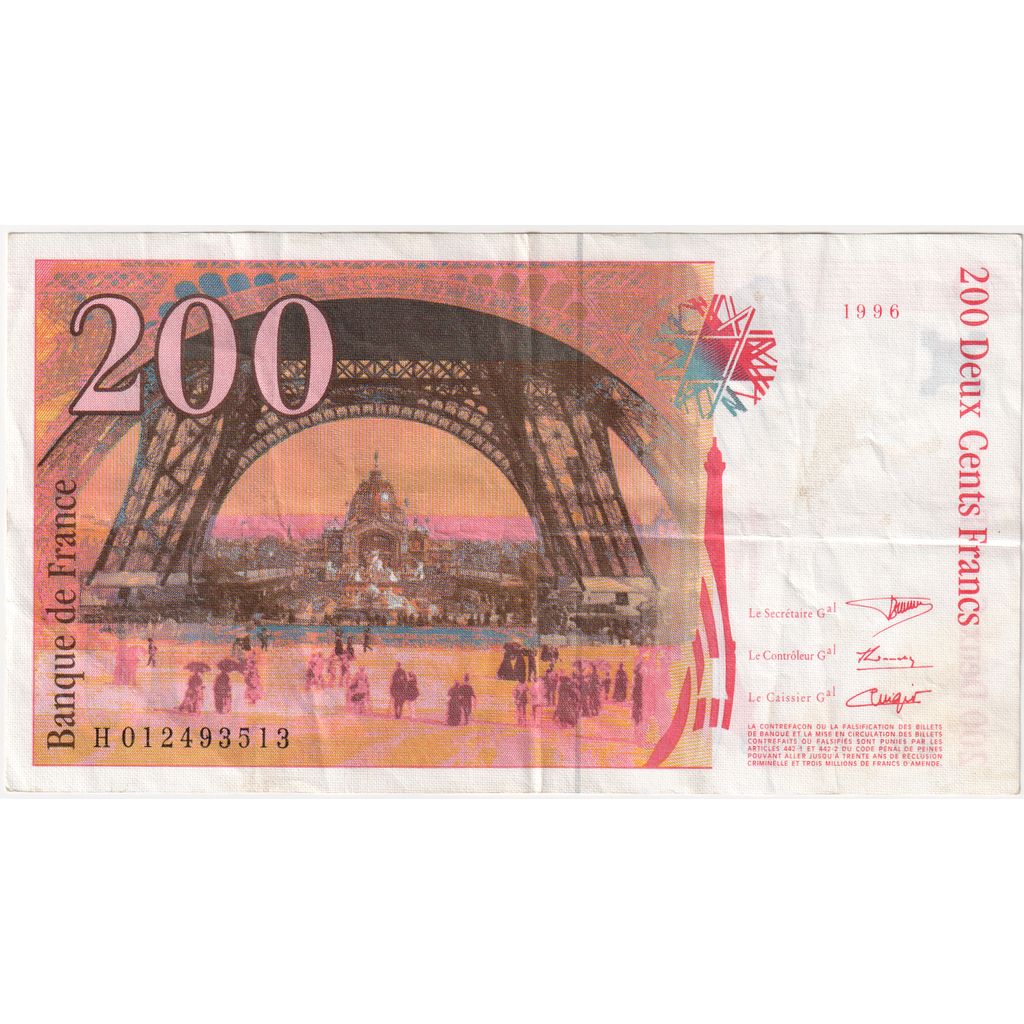 Frankreich, 200 Francs, Eiffel, H 012493513, SS
