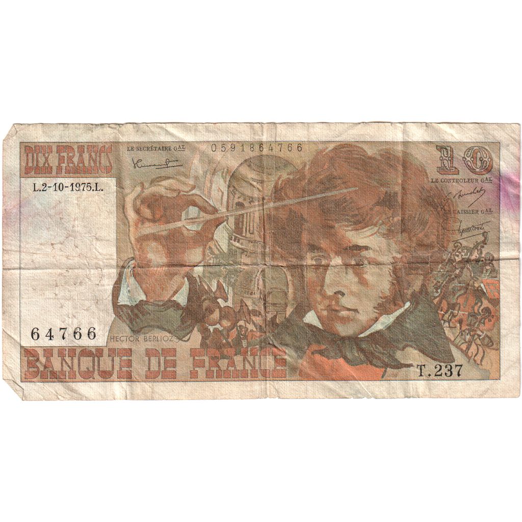 France, 10 Francs, Berlioz, 1975-10-02, T.237, VF(20-25)