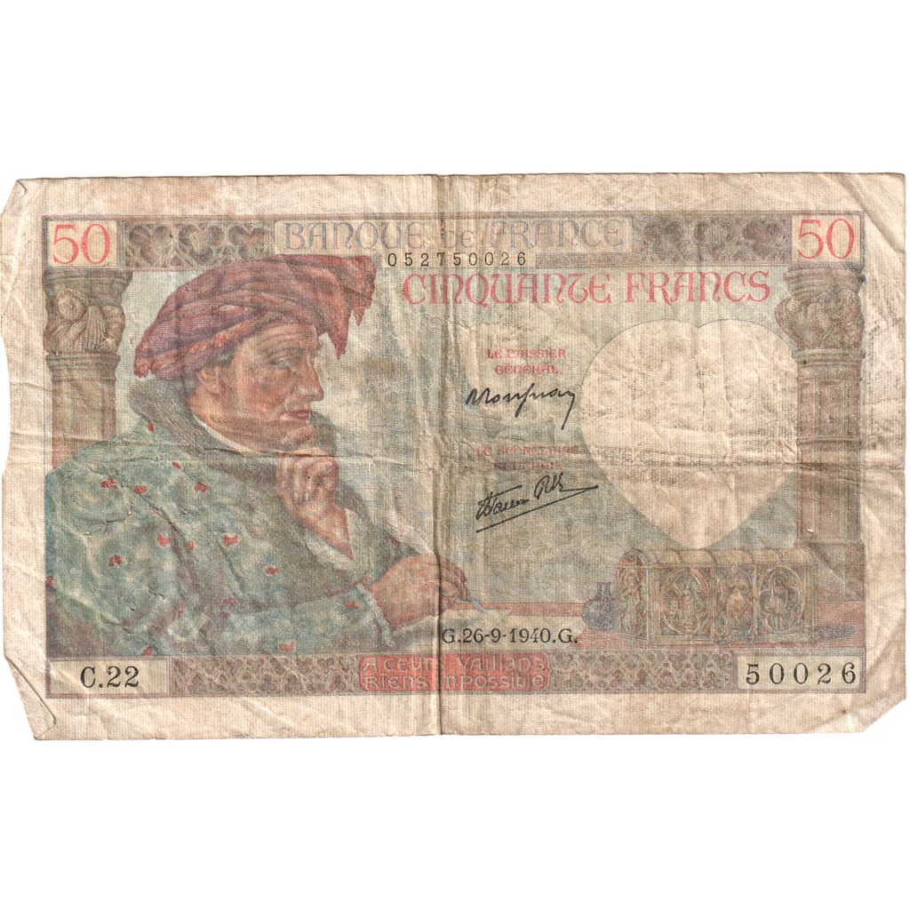 Francia, 50 Francs, Jacques Coeur, 1940-09-26, C.22, RC+