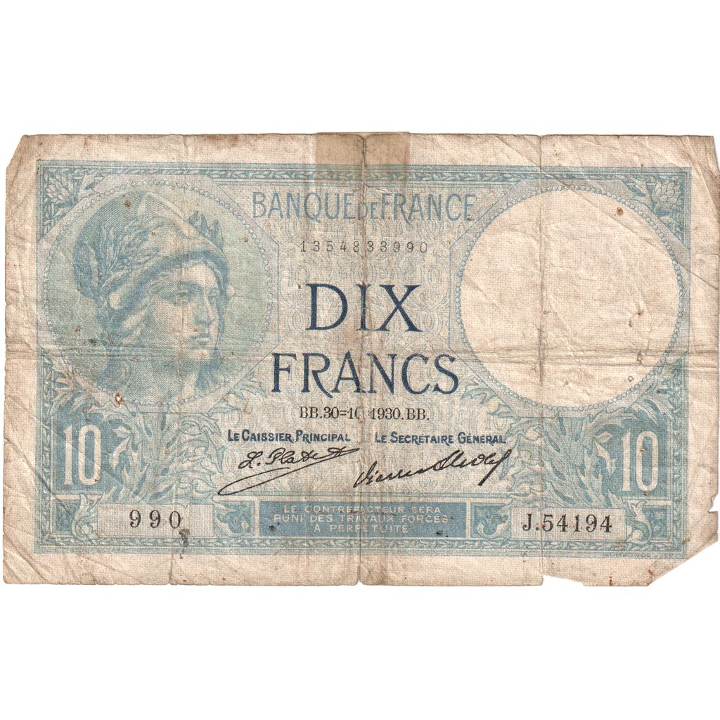 Frankrijk, 10 Francs, 1930-10-30, J.54194, B+