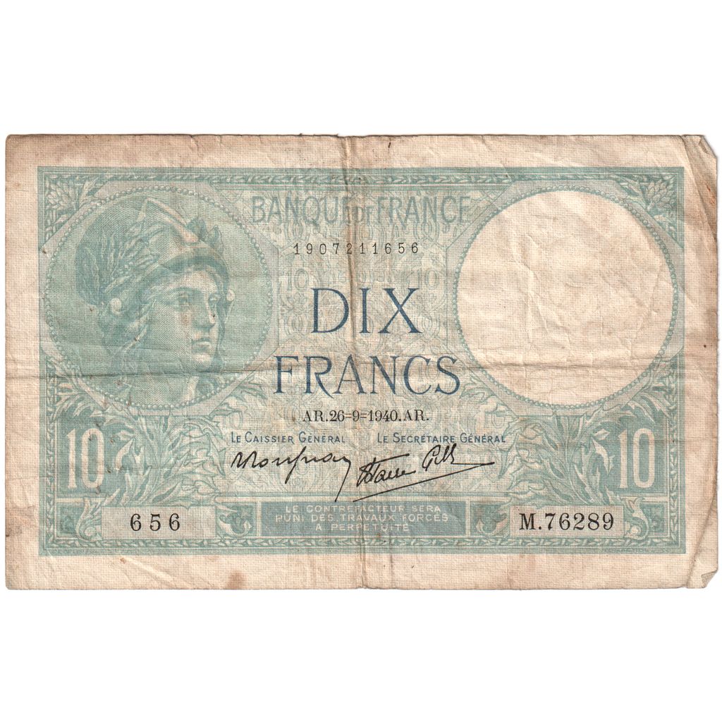 Frankrijk, 10 Francs, 1940-09-26, M.76289, B+