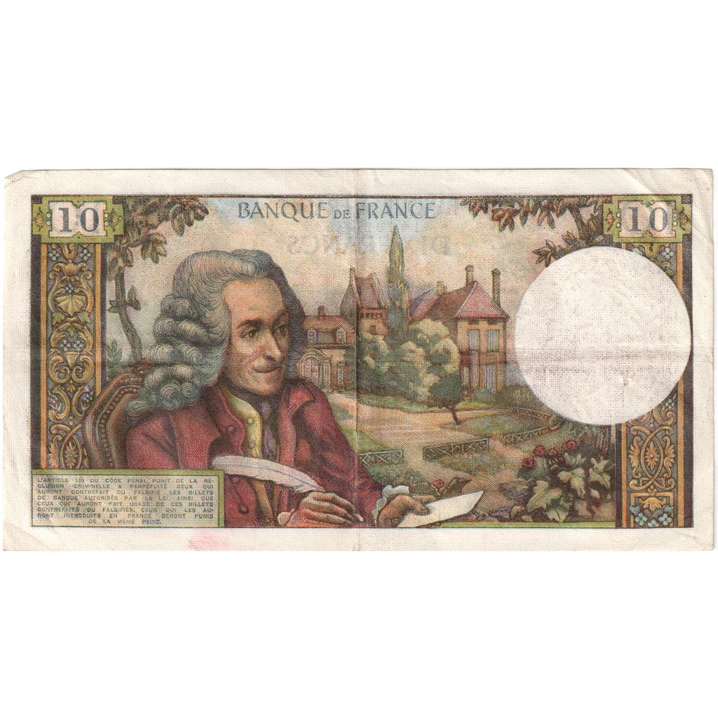 France, 10 Francs, Voltaire, 1970-07-02, V.600, EF(40-45)