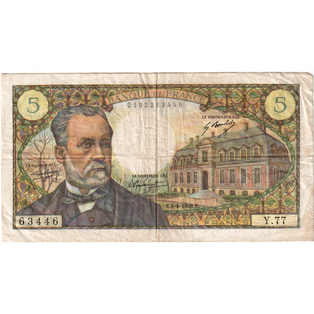 France, 5 Francs, Pasteur, 1968-04-04, Y.77, F(12-15)