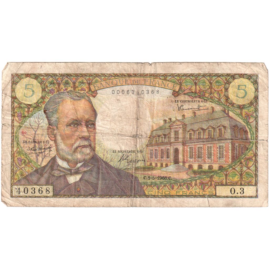 France, 5 Francs, Pasteur, 1958-05-05, O.3, F(12-15)