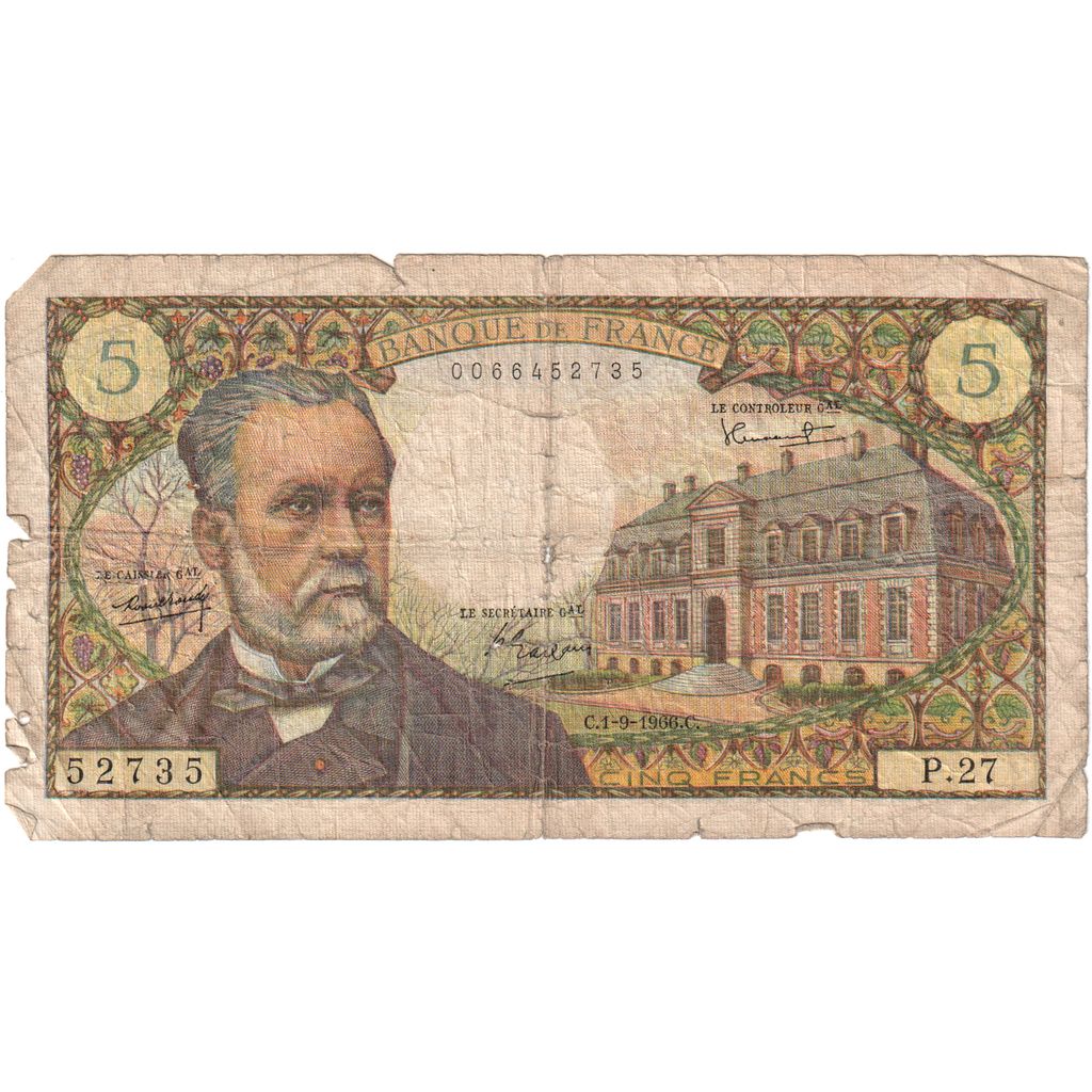 France, 5 Francs, Pasteur, 1966-09-01, P.27, TB