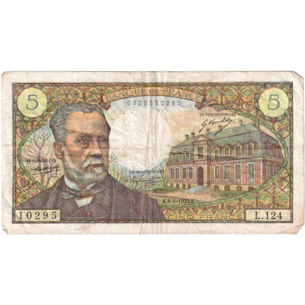 França, 5 Francs, Pasteur, 1970-01-08, L.124, VF(20-25)
