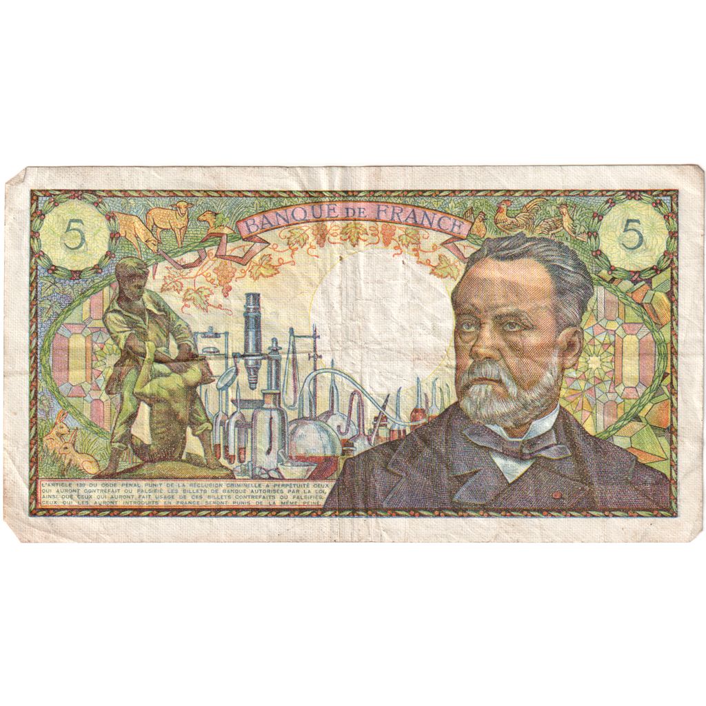 França, 5 Francs, Pasteur, 1970-01-08, L.124, VF(20-25)