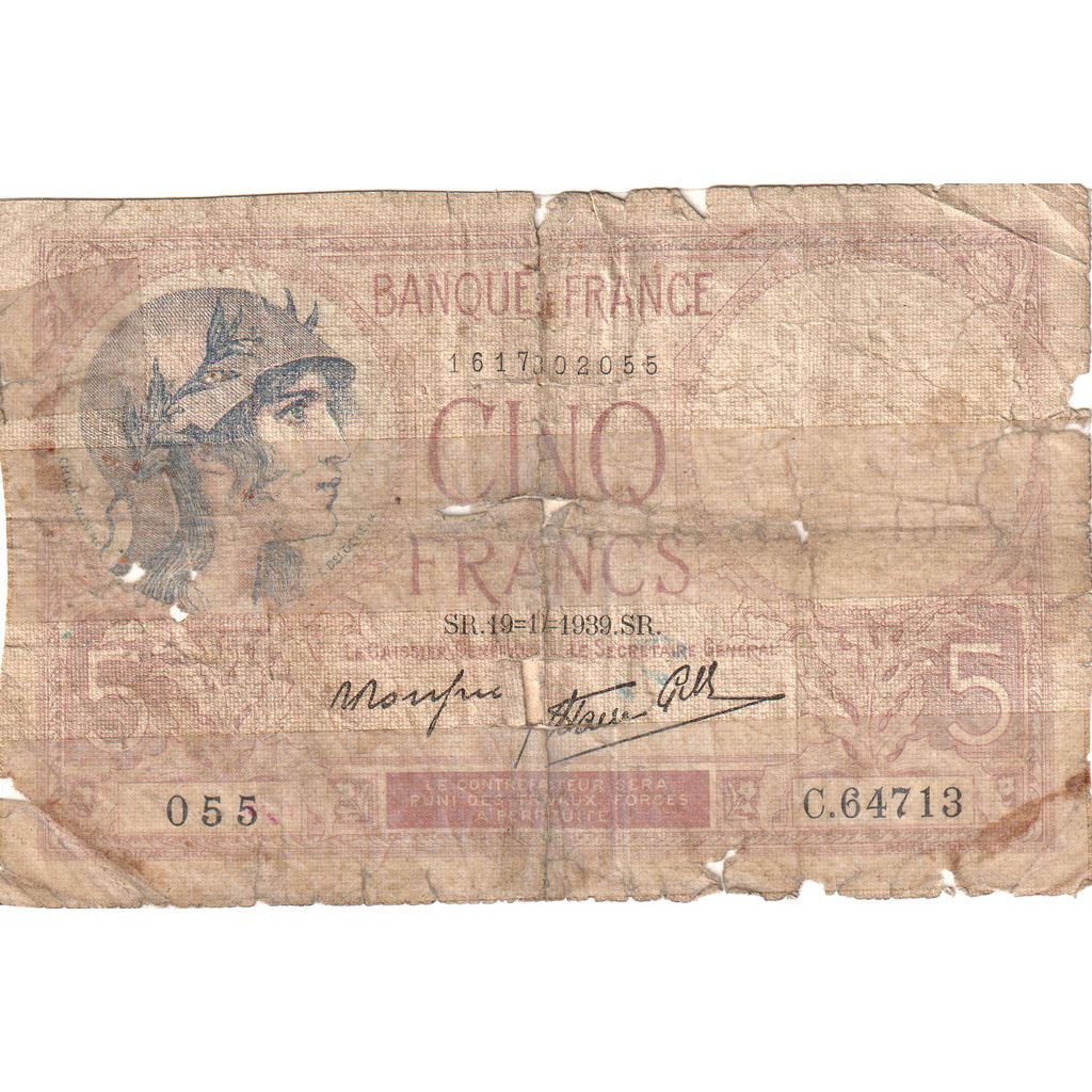 Frankrijk, 5 Francs, Violet, 1939-11-19, C.64713, B