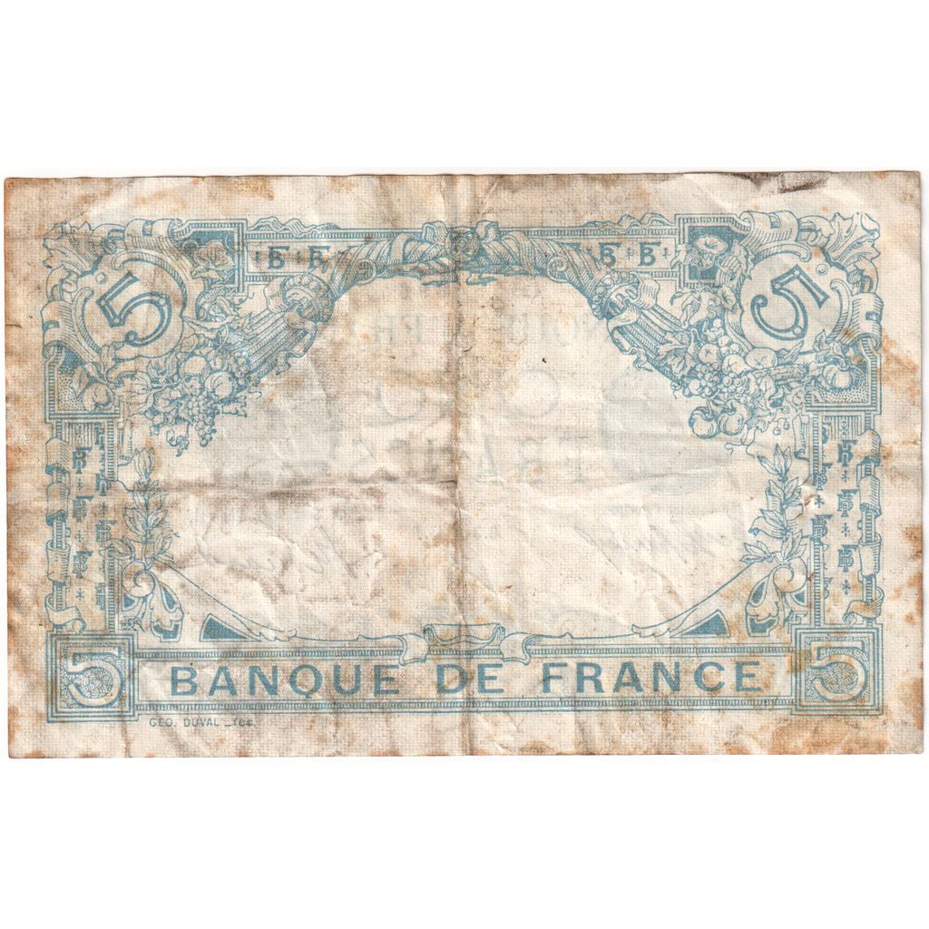 France, 5 Francs, Bleu, 1915-06-03, Z.6022, VG(8-10)
