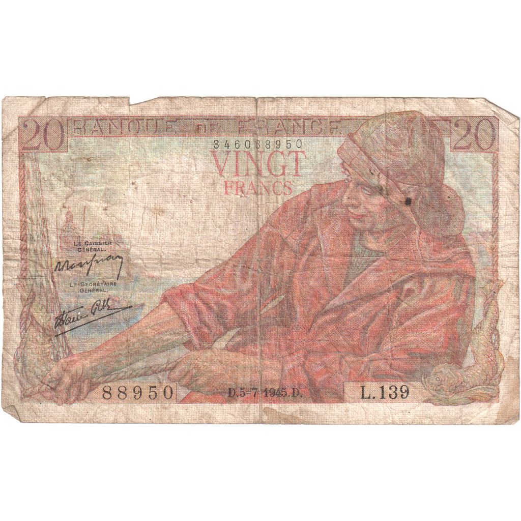 Francia, 20 Francs, Pêcheur, 1945-07-05, L.139, BC
