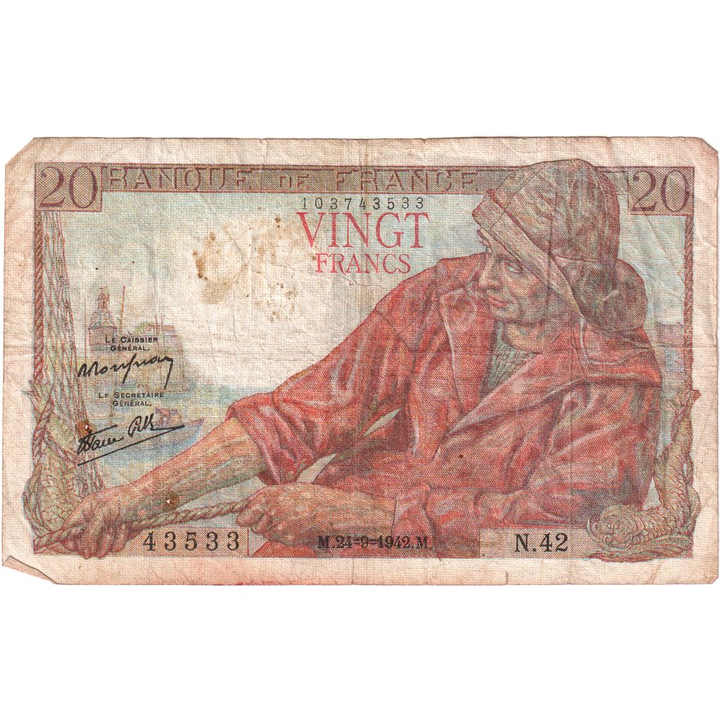 Francia, 20 Francs, Pêcheur, 1942-09-24, N.42, MBC