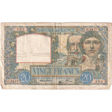 France, 20 Francs, Science et Travail, 1941-4-3, G.3417, VF(30-35)