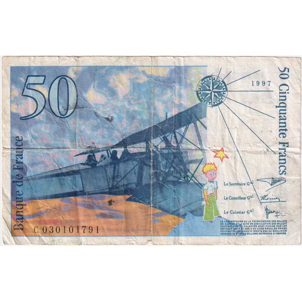 France, 50 Francs, St Exupéry, C030101791, AU(55-58)