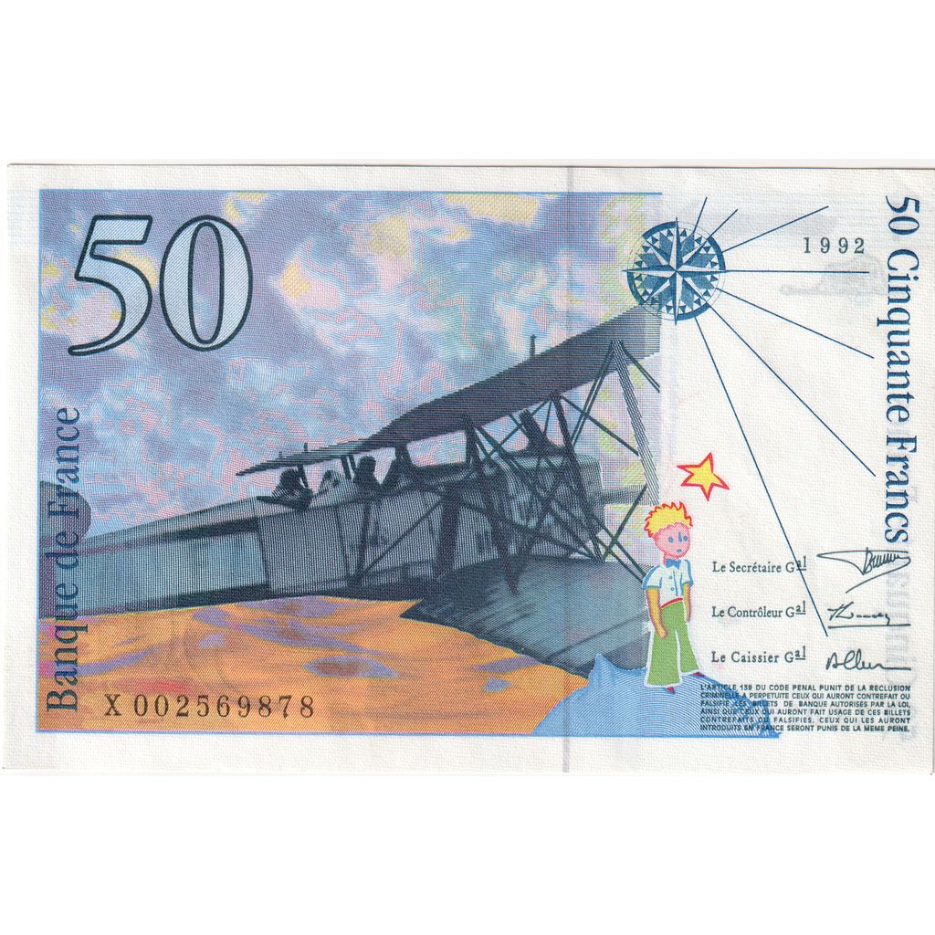 France, 50 Francs, St Exupéry, X002569878, AU(55-58)