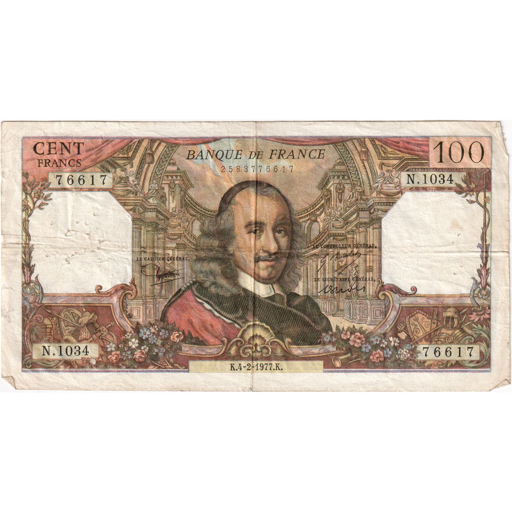 Francia, 100 Francs, Corneille, 1977-02-04, N.1034 76617, MBC+