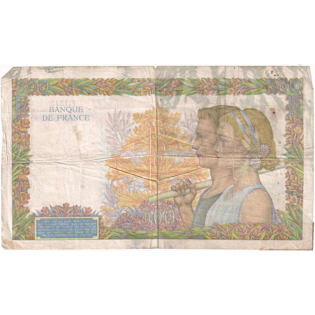 France, 500 Francs, La Paix, 1940-10-31, F.1212, AU(55-58)