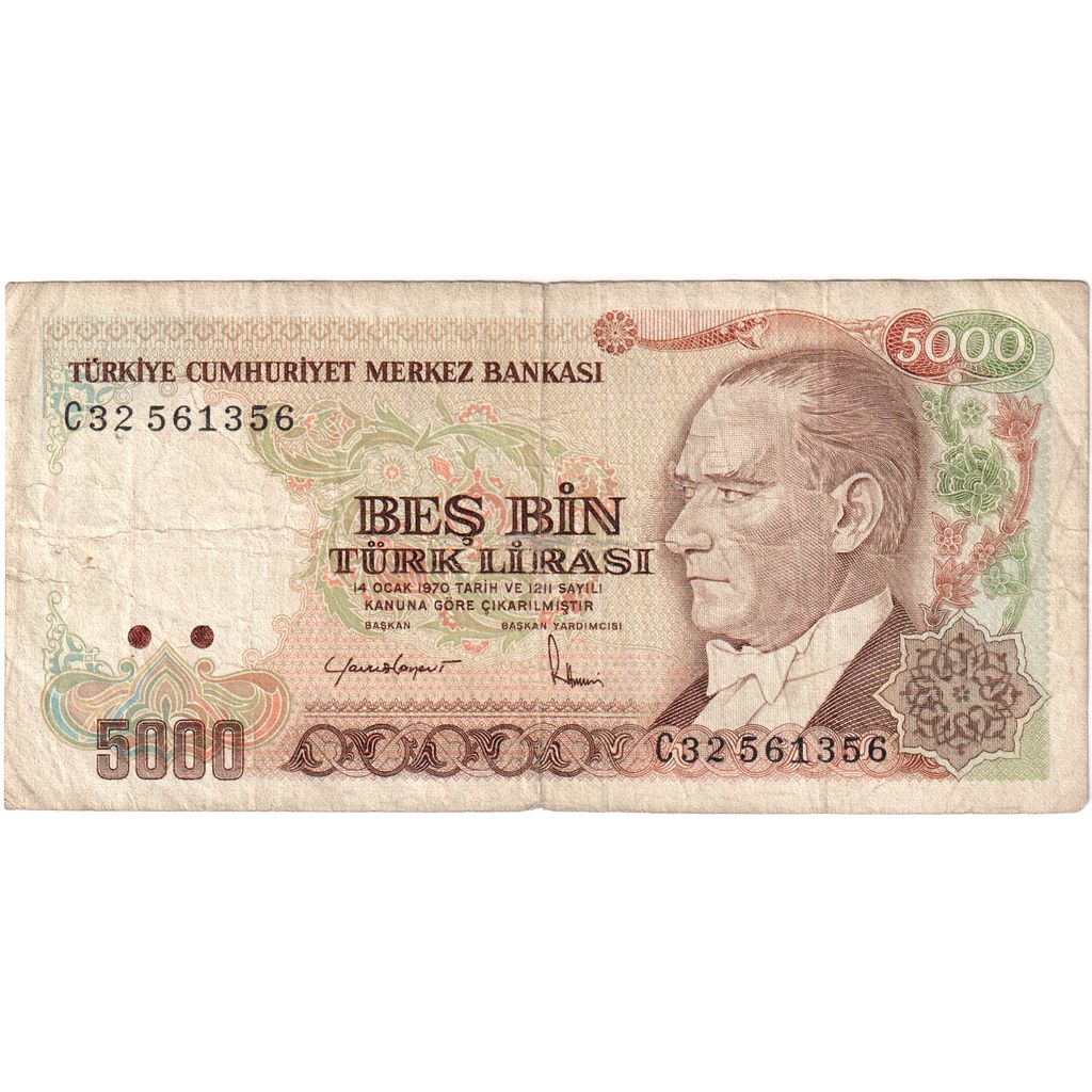 Turcja, 5000 Lira, 1970-01-14, AU(55-58)