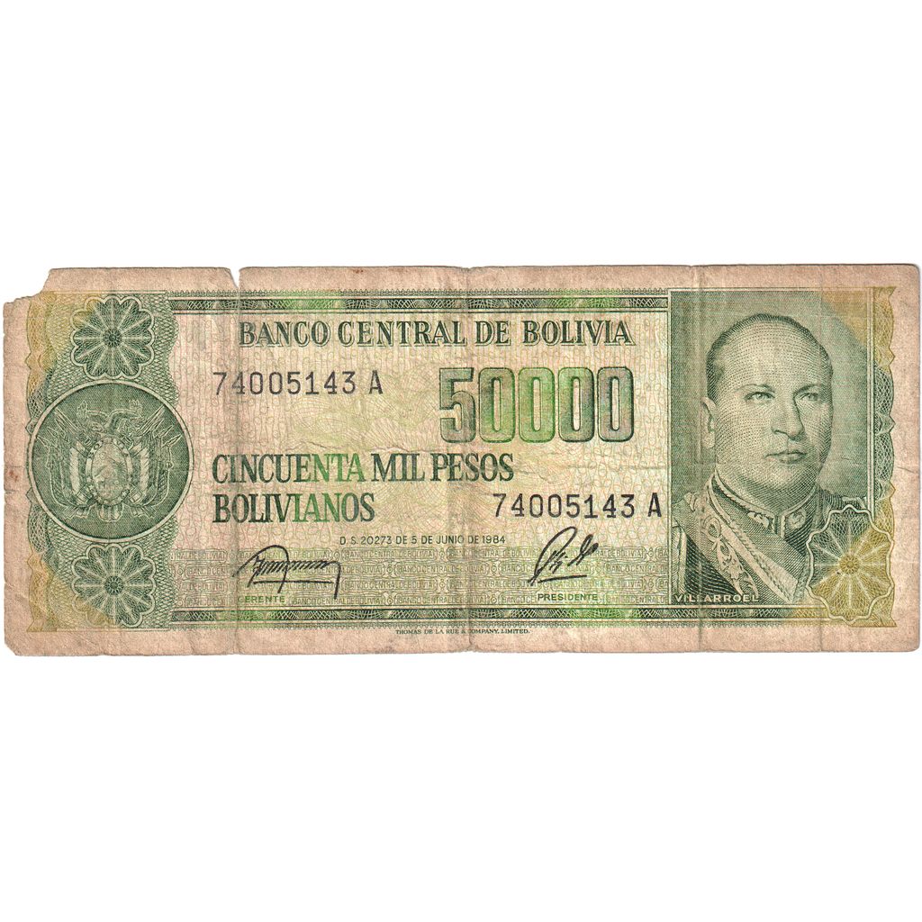 Bolívia, 50,000 Pesos Bolivianos, 1984-06-05, VG(8-10)