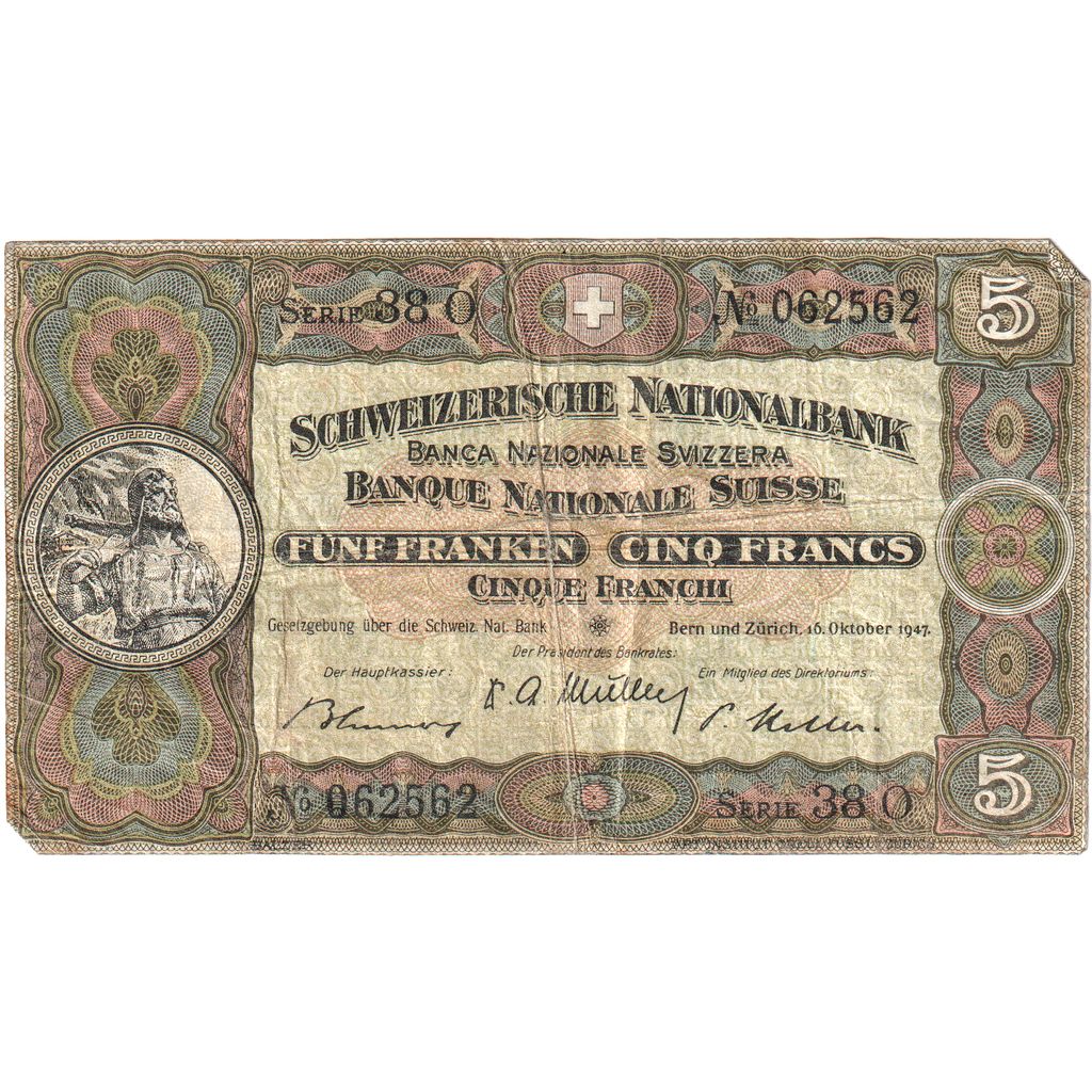 Suiza, 5 Franken, 1947-10-16, BC